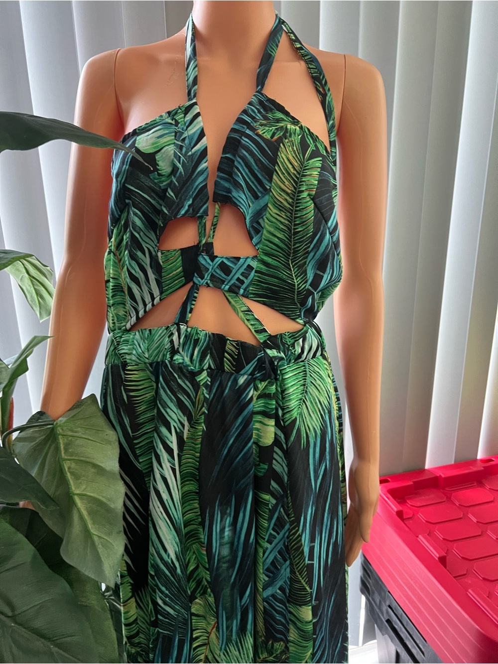 Tropical Leaf Print Maxi  and sexy Dress